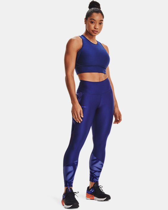 Damen HeatGear® Armour Ankle-Leggings mit rutschsicherem Bund und farblich abgestimmten Einsatz, Blue, pdpMainDesktop image number 0